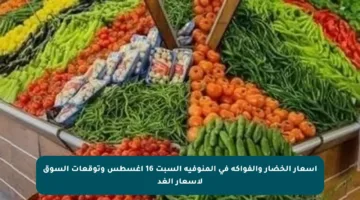 أسعار الخضار والفواكه في المنوفية السبت 16 أغسطس وتوقعات السوق لأسعار الغد